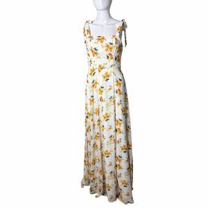 Sequin Hearts Floral Maxi Dress in White and Yellow Size 5